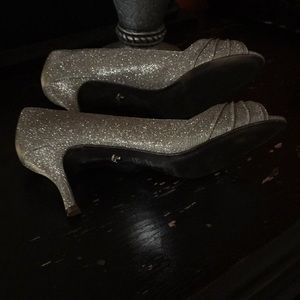 Silver tone evening shoes by Nina, size 10m
